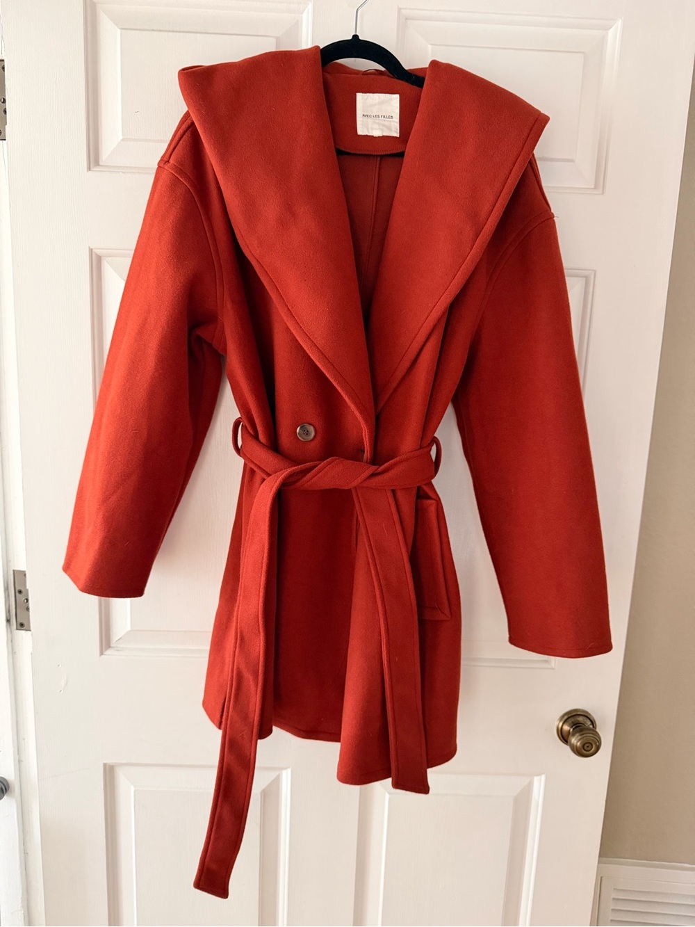 Avec Les Filles Terracotta Red Belted Wrap Coat Oversized Collar L